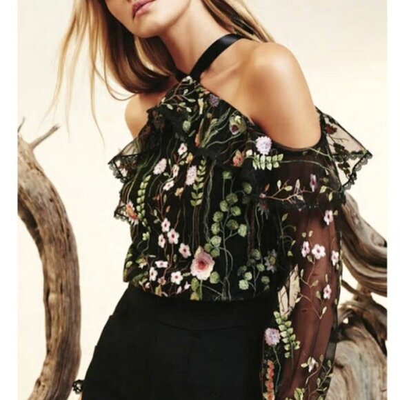 ALEXIS Kylie Black Floral Embroidered Sheer Long Sleeve Blouse Size S - Picture 1 of 11